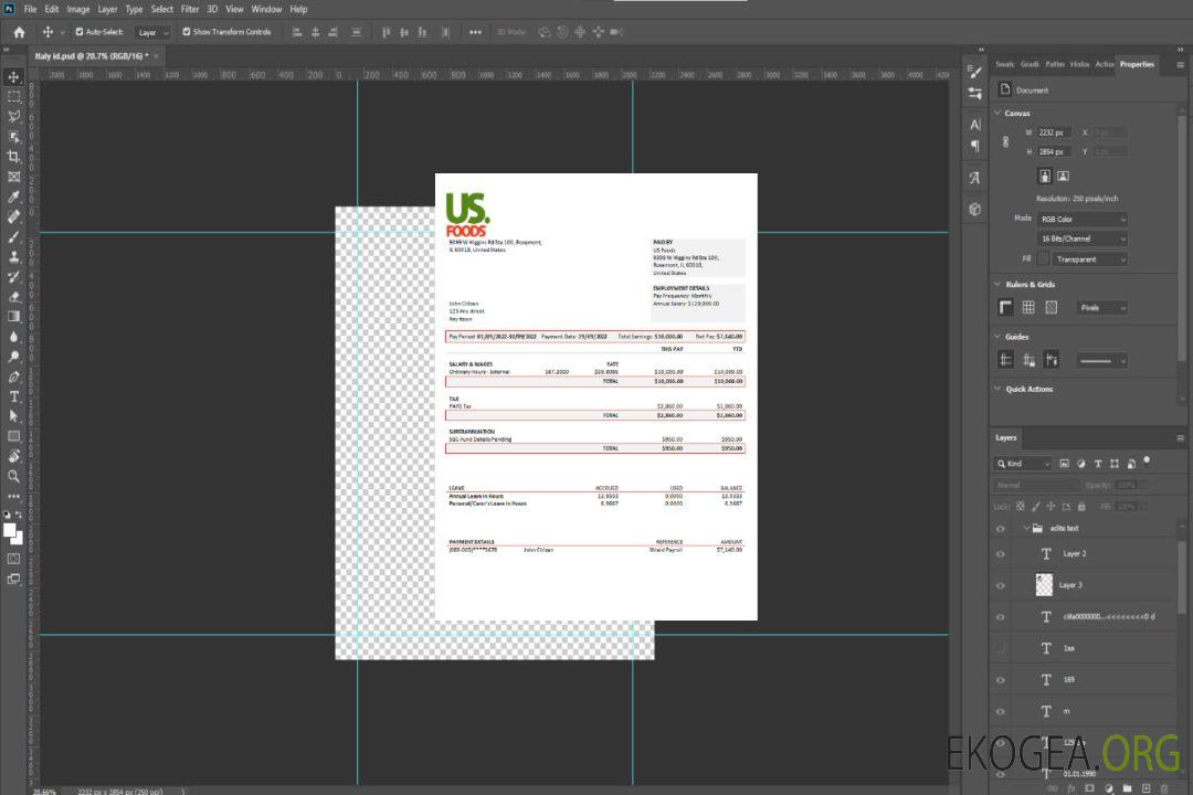 Fiche de paie d'une entreprise de distribution alimentaire américaine US Foods template Fiche de paie d'une entreprise de distribution alimentaire américaine US Foods template